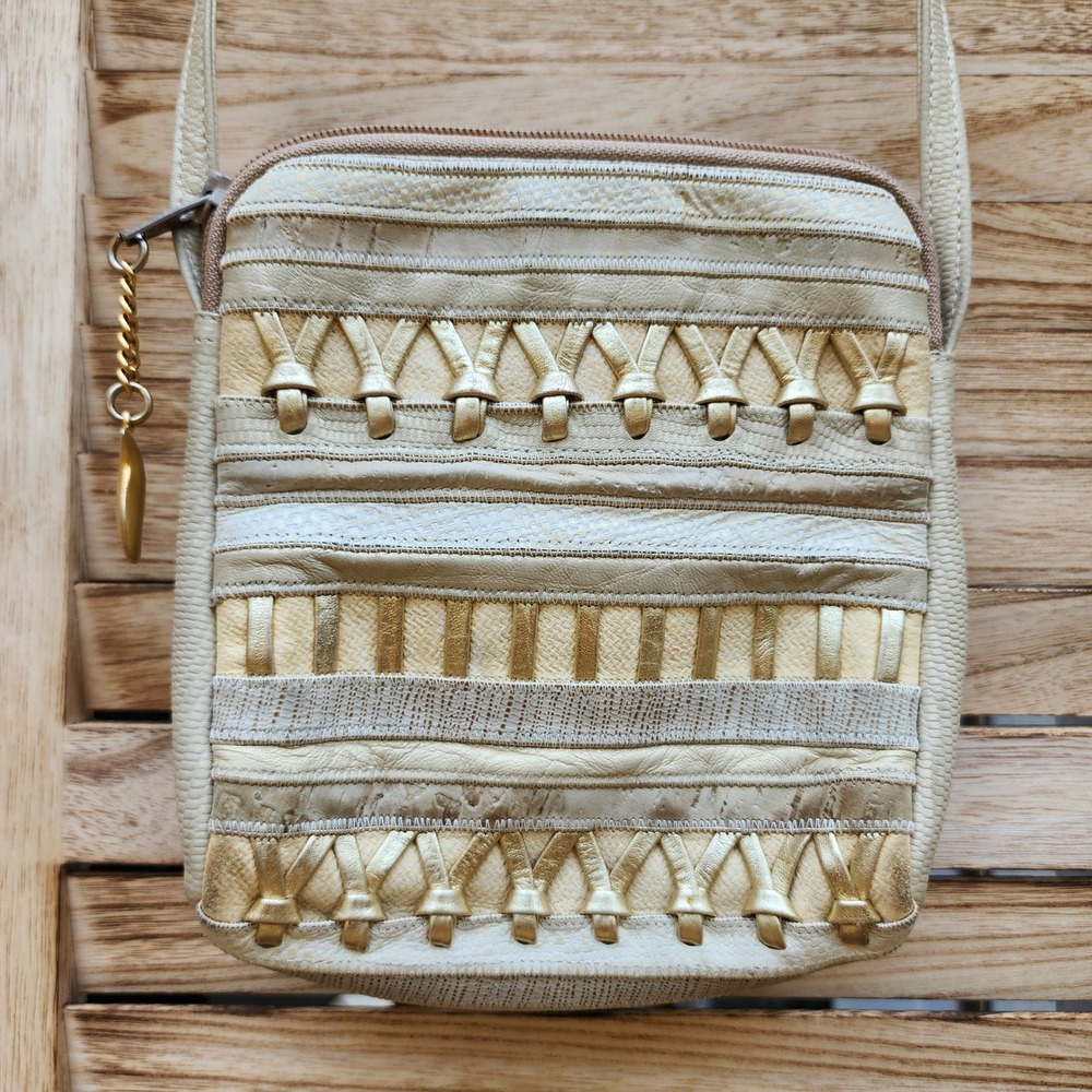 Sharif Cream Gold Leather Crossbody Bag Boho Beachy Quiet Luxury Clean Girl